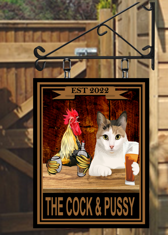 The Cock and Pussy custom made Hanging Pub and Bar Sign Various sizes