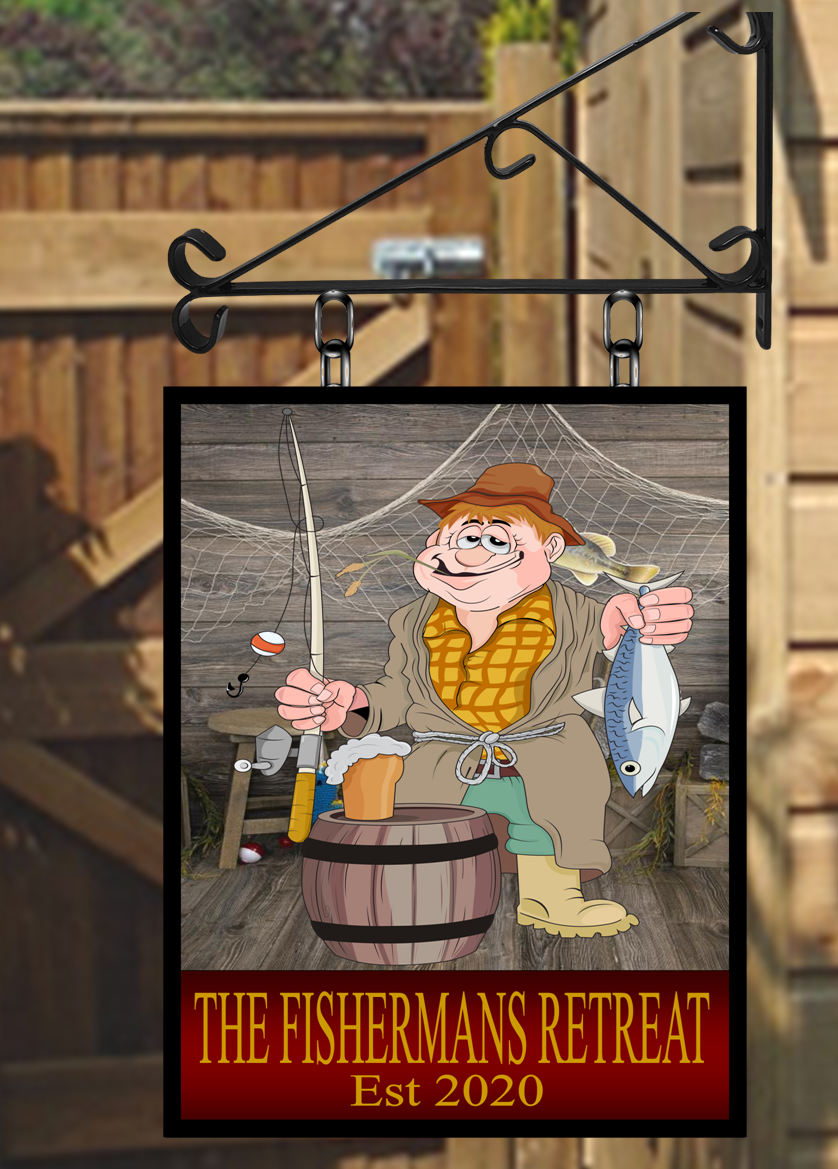 The Fisherman's Retreat Personalised Swinging Custom made Hanging Pub and Bar Sign Various sizes