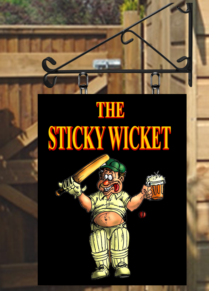The Sticky Wicket Swinging Custom made Hanging Pub BarSigns UK