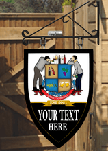 Load image into Gallery viewer, Copy of Your own image and text onto Shield shaped Bar Personalised Swinging Custom made Hanging Pub and Bar Sign