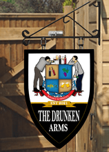 Load image into Gallery viewer, Copy of Your own image and text onto Shield shaped Bar Personalised Swinging Custom made Hanging Pub and Bar Sign