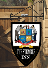 Load image into Gallery viewer, Copy of Your own image and text onto Shield shaped Bar Personalised Swinging Custom made Hanging Pub and Bar Sign