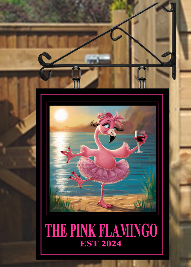 The Pink Flamingo Personalised Swinging Custom made Hanging Pub and Bar Sign Various sizes (Copy)