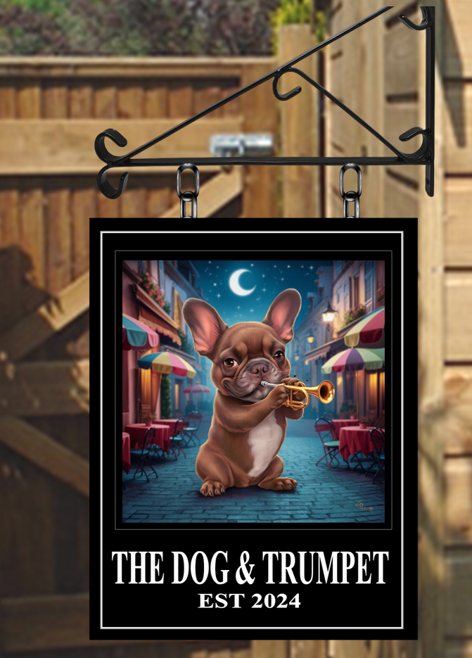 The Dog and Trumpet Personalised Swinging Bar Sign – BarSigns UK