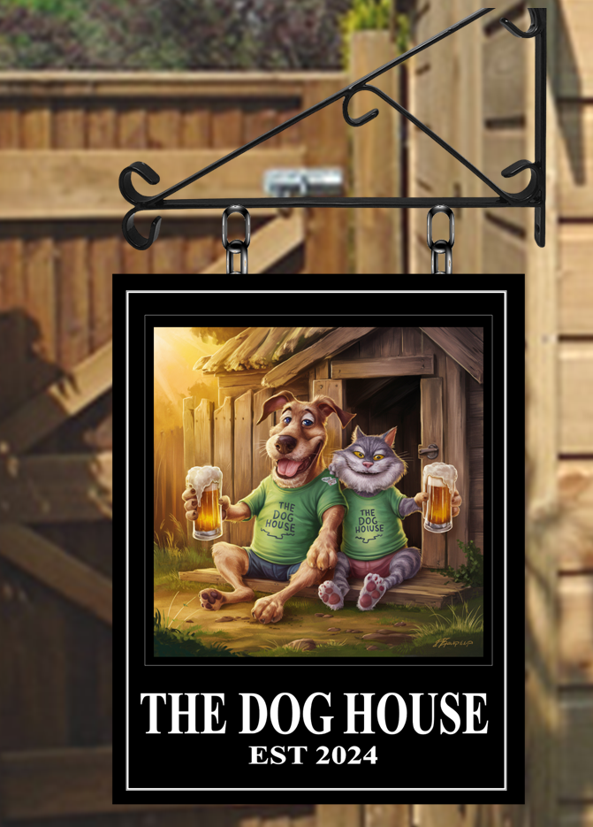 The Dog House Friends 1 Personalised Swinging Custom made Hanging Pub and Bar Sign Various sizes