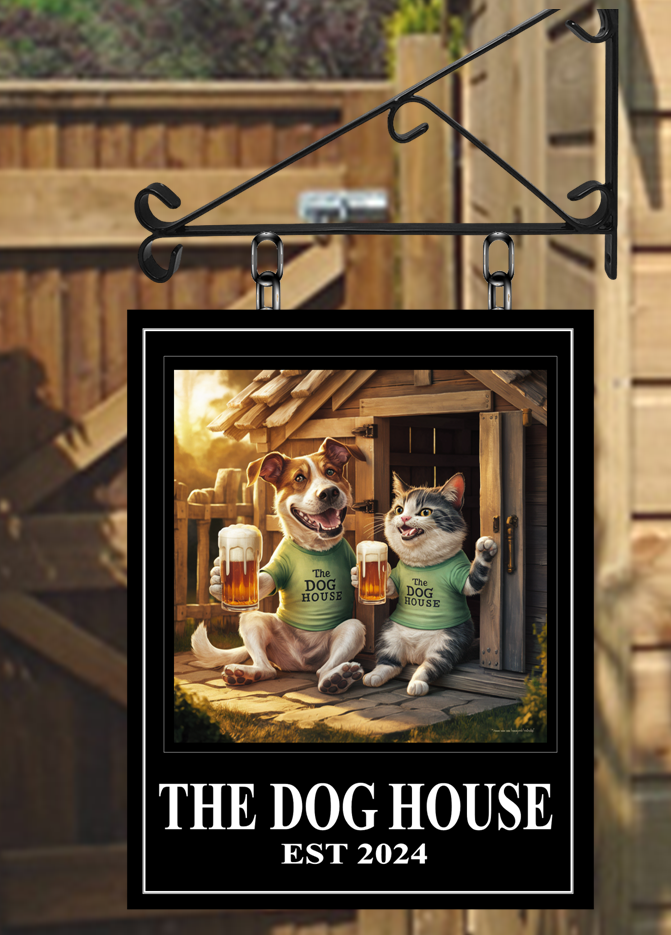 The Dog House Friends 2 Personalised Swinging Custom made Hanging Pub and Bar Sign Various sizes