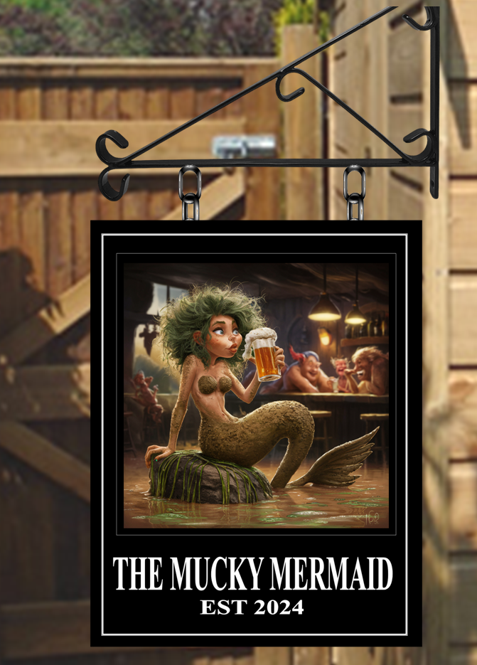 The Mucky Mermaid Swinging Custom made Hanging Pub and Bar Sign Various size