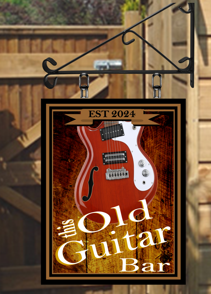 This Old Guitar Bar Personalised Swinging Custom made Hanging Pub and Bar Sign Various sizes (Copy)