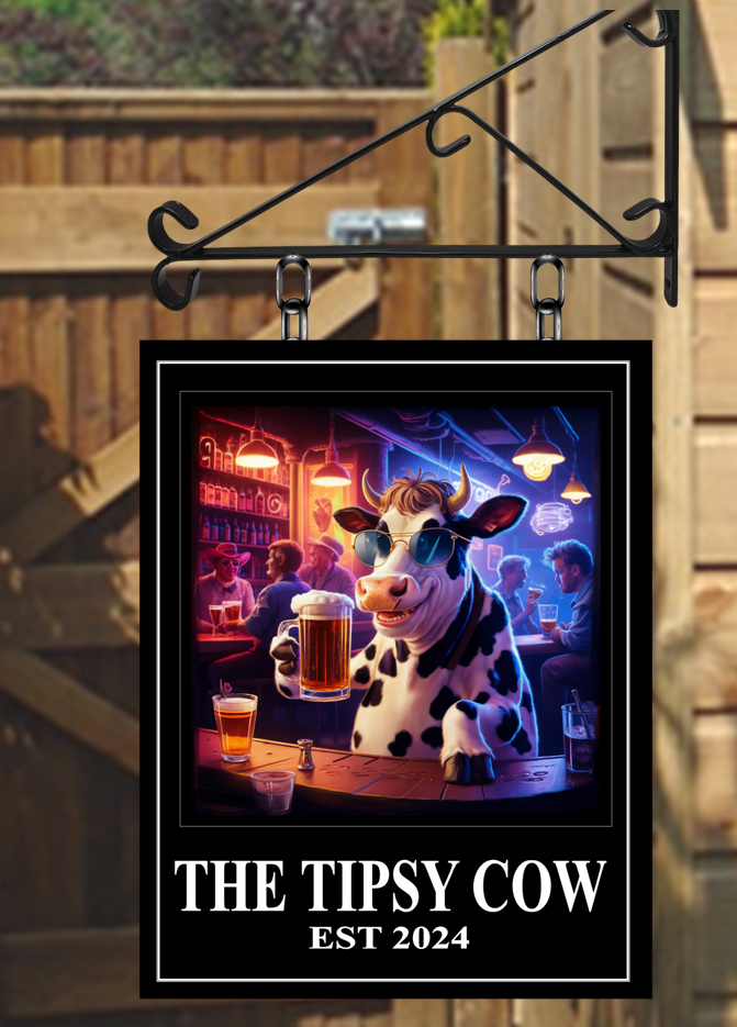 The Tipsy Cow Personalised Swinging Custom made Hanging Pub and Bar Sign Various sizes