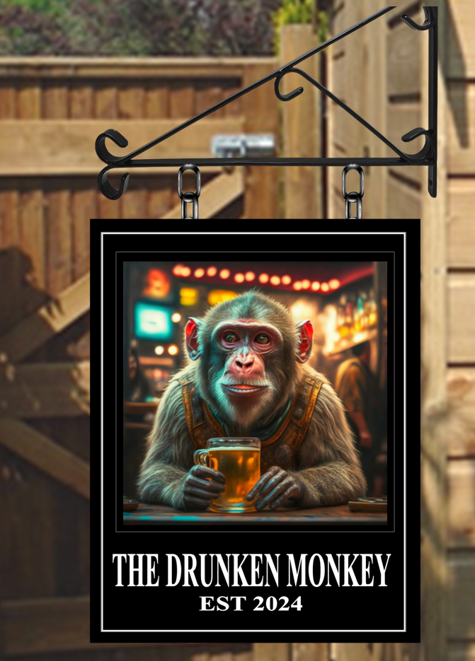 The Drunken Monkey Personalised Swinging Custom made Hanging Pub and Bar Sign Various sizes