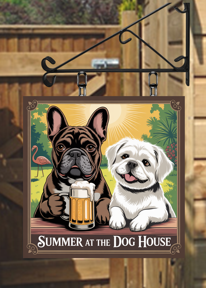 Summer at the Dog House Square design Bar Personalised Swinging Custom made Hanging Pub and Bar Sign various sizes (Copy)