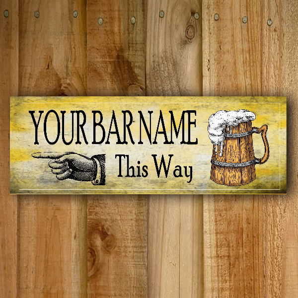 Your bar name wall mounted signs customised heavy duty metal 40cm x 12