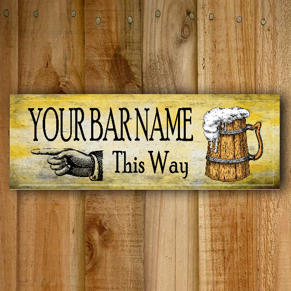 Your bar name wall mounted signs customised heavy duty metal 40cm x 12cm