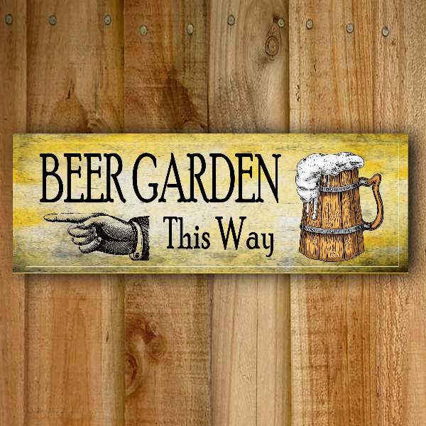 Beer Garden wall mounted signs customised heavy duty metal 40cm x 12cm