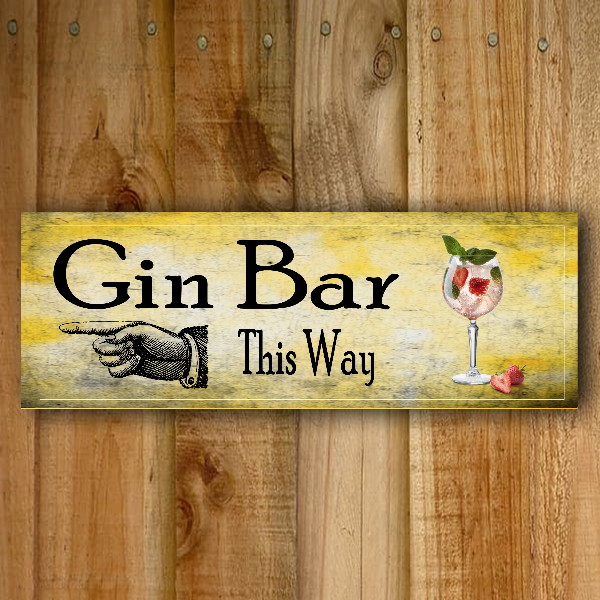 Gin this way wall mounted signs customised heavy duty metal 40cm x 12cm