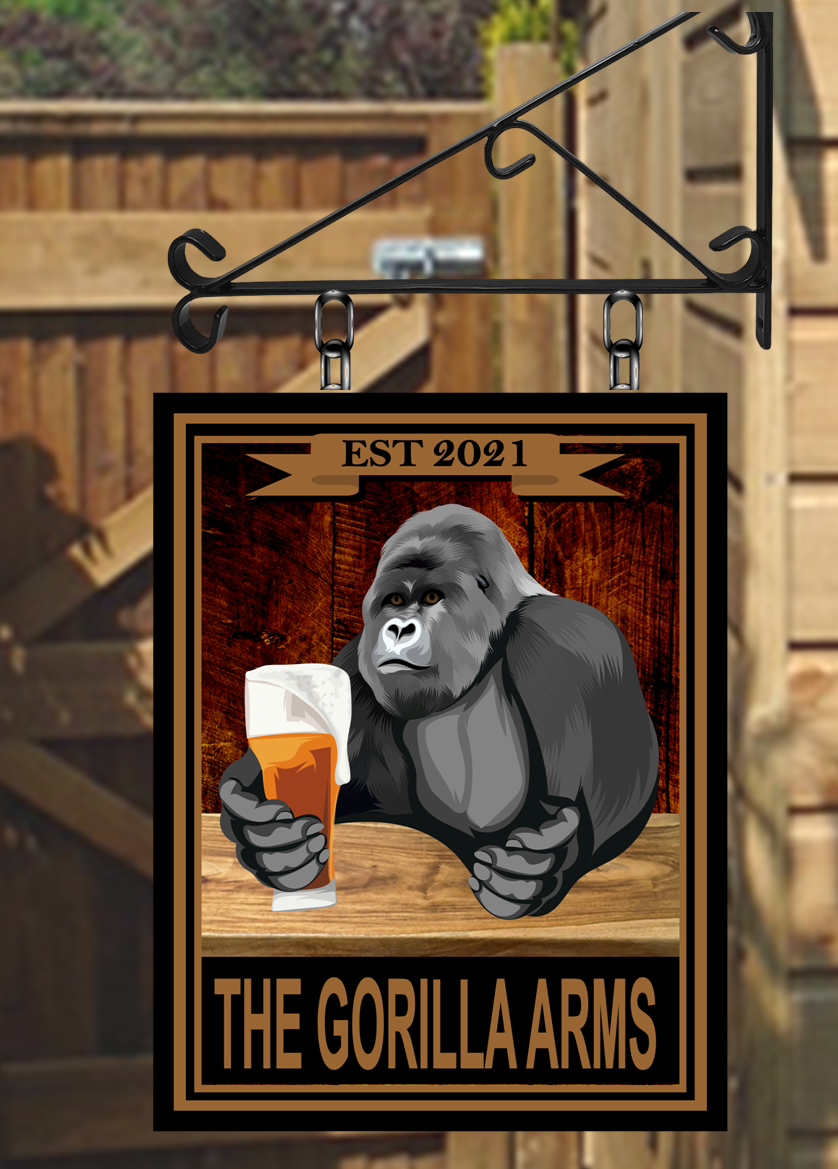 The Gorilla Arms Swinging Custom made Hanging Pub and Bar Sign Various sizes