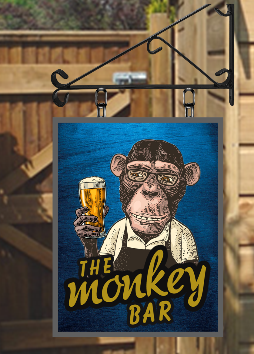 The Monkey Bar Personalised Custom made Hanging Pub and Bar Sign Various sizes