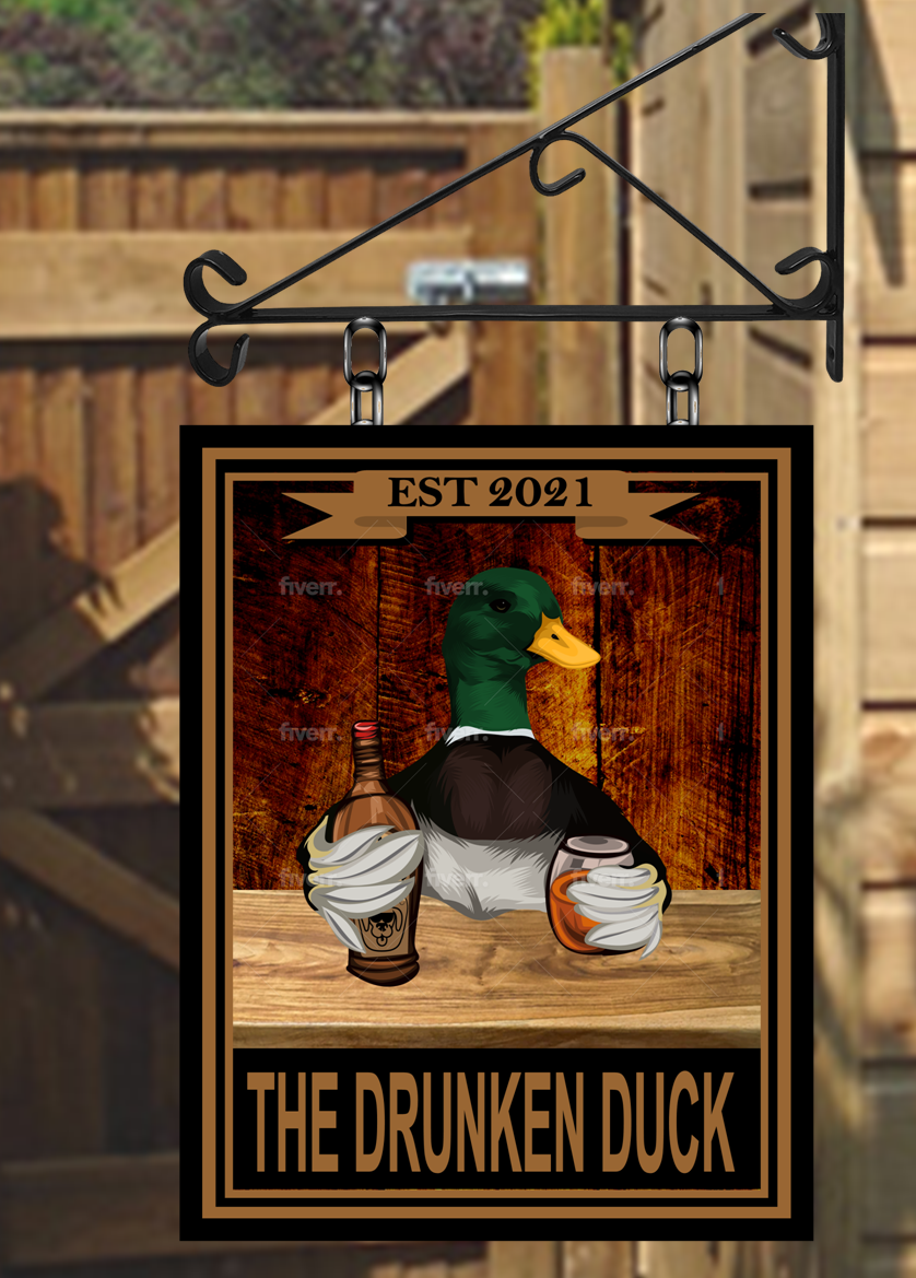 The Drunken Duck Swinging Custom made Hanging Pub and Bar Sign Various sizes