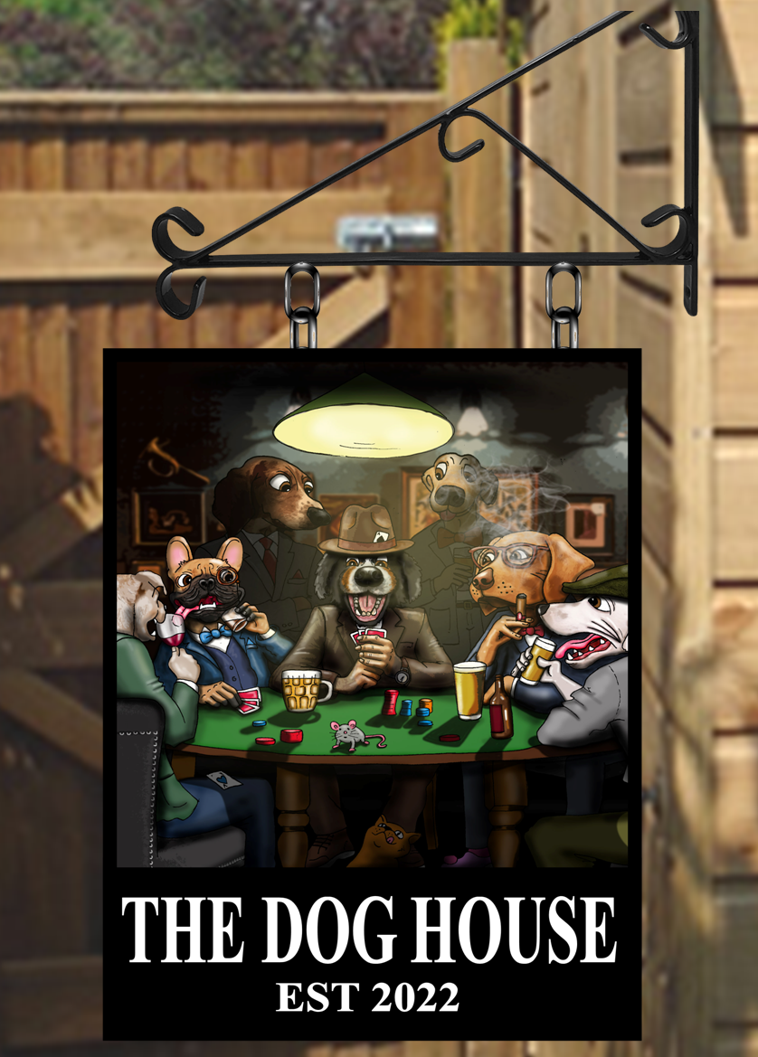 Dog House Cards 2022 Personalised Swinging Custom made Hanging Pub and Bar Sign Various sizes