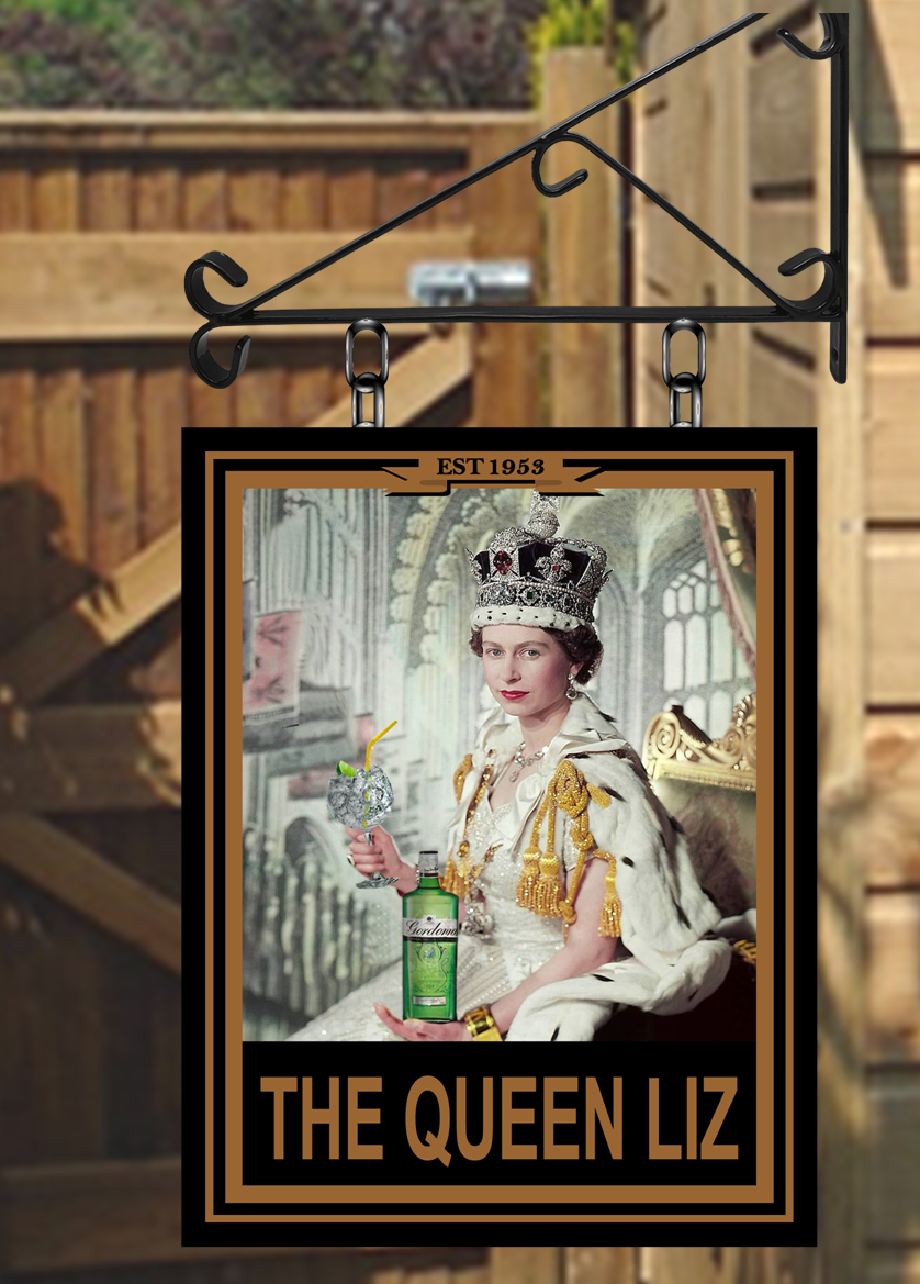 The Queen Elizabeth personalised Swinging Custom made Hanging Pub and Bar Sign Various sizes