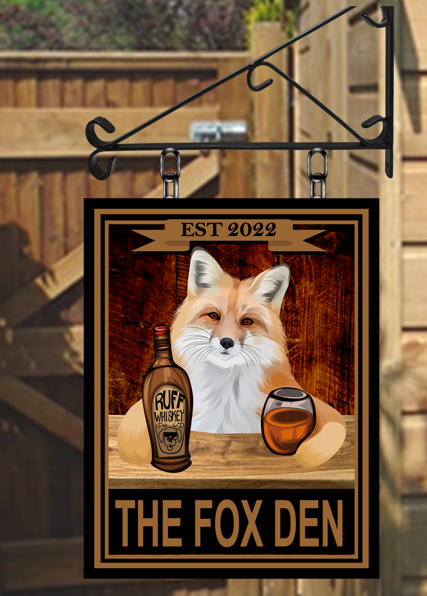The Fox Den Personalised Swinging Custom made Hanging Pub and Bar Sign Various sizes