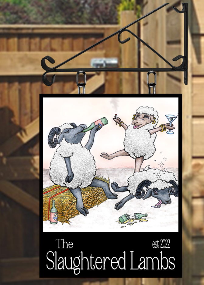 The Slaughtered Lambs 2022 Personalised Swinging Custom made Hanging Pub and Bar Sign Various sizes