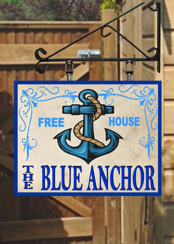The Blue Anchor Personalised Swinging Custom made Hanging Pub and Bar Sign Various sizes