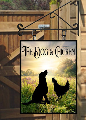 The Dog & Chicken Personalised Swinging Custom made Hanging Pub and Bar Sign Various sizes