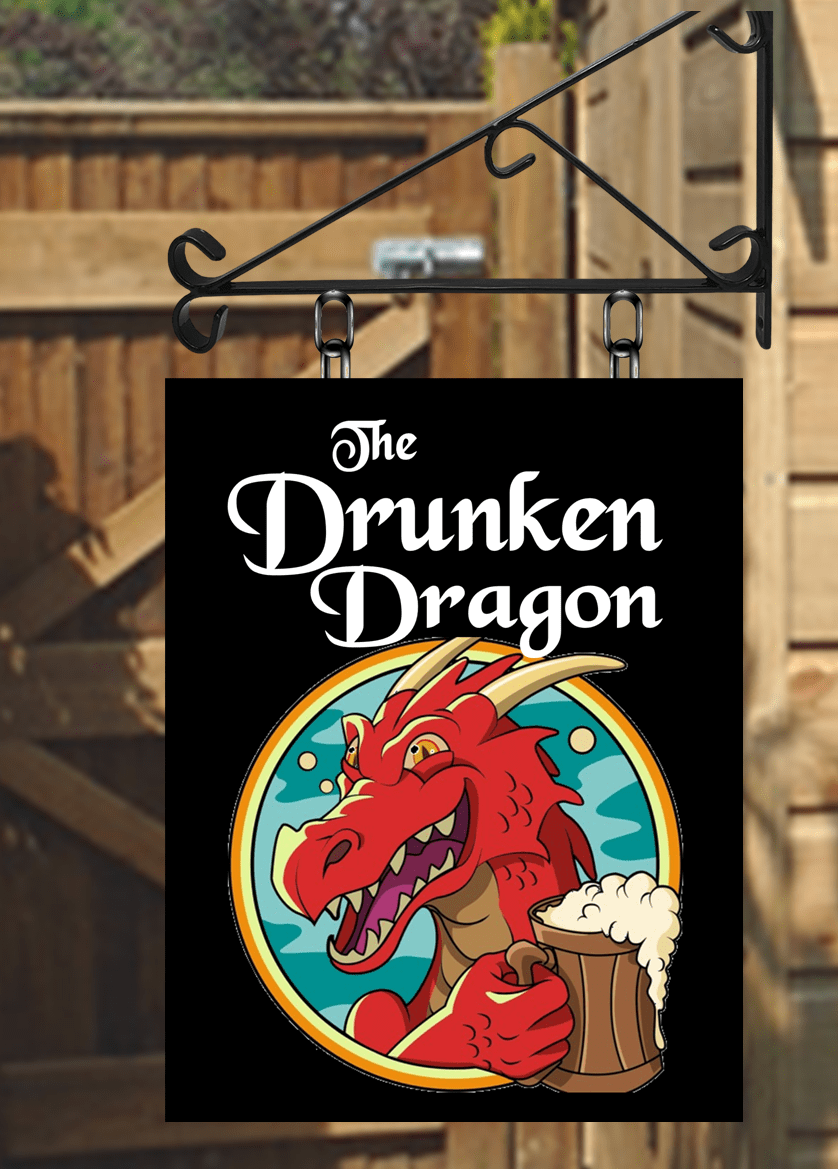The Drunken Dragon Personalised Swinging Custom made Hanging Pub and Bar Sign Various sizes
