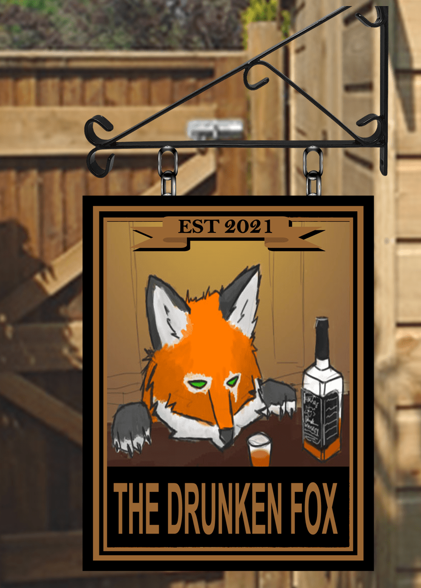 The Drunken Fox Personalised Swinging Custom made Hanging Pub and Bar Sign Various sizes