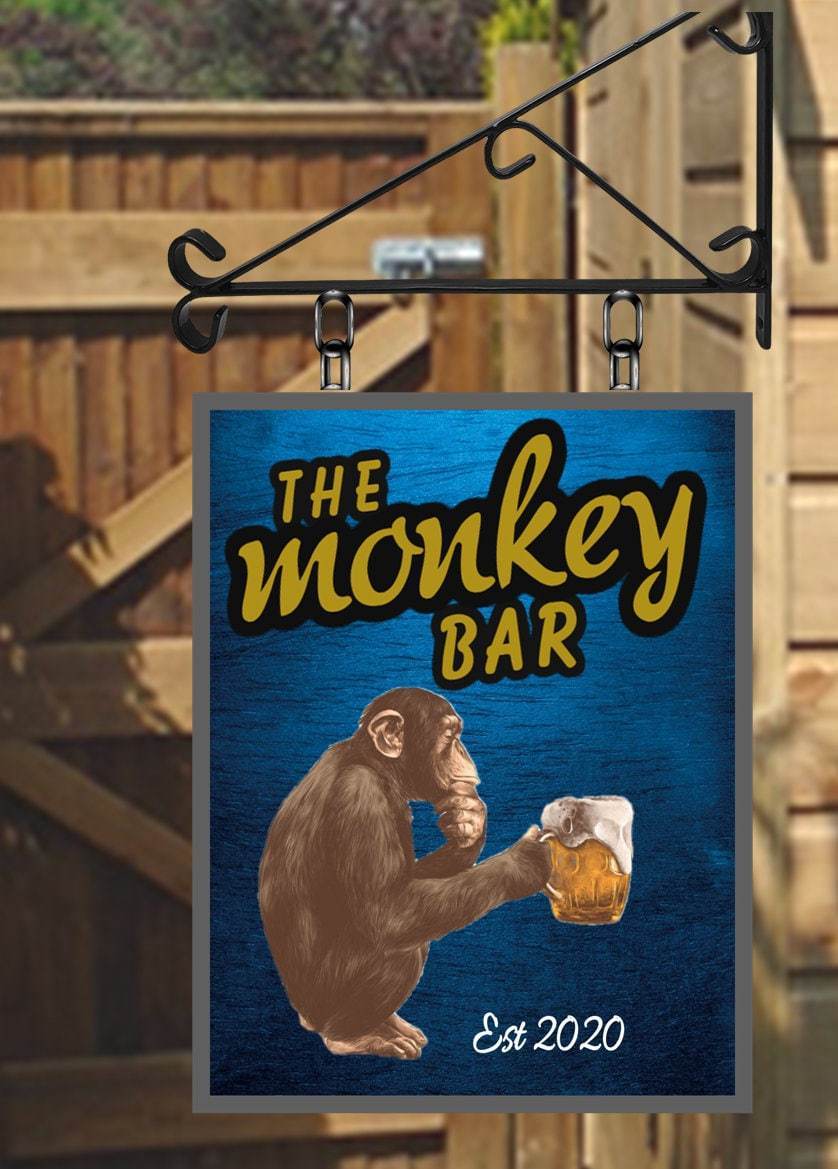 The Monkey Bar Personalised Swinging Custom made Hanging Pub and Bar Sign Various sizes