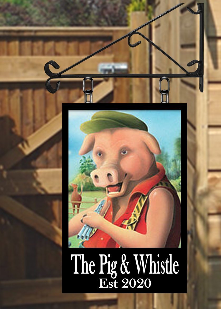 The Pig & Whistle 1 Personalised Swinging Custom made Hanging Pub and Bar Sign Various sizes