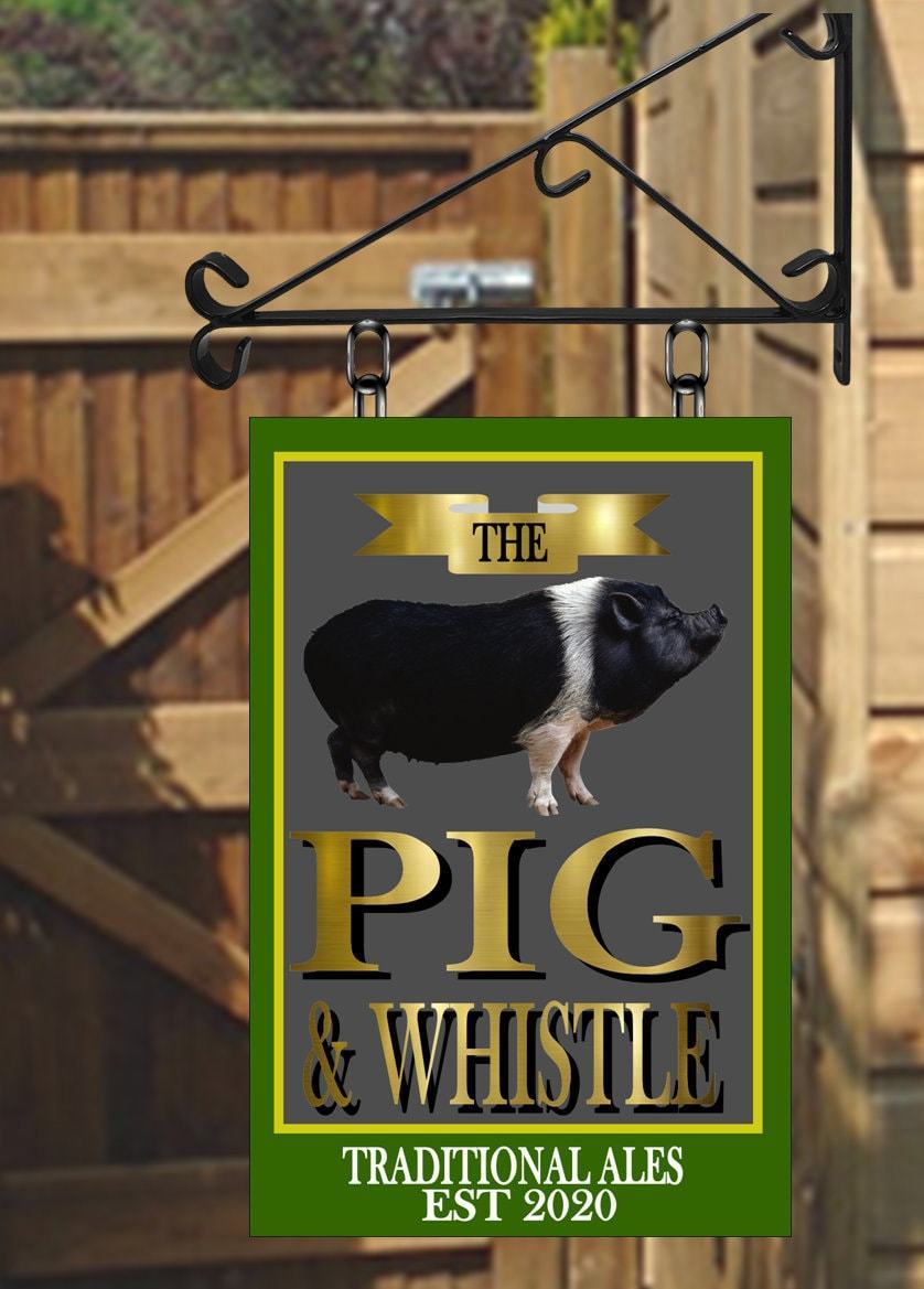 The Pig & Whistle 2 Personalised Swinging Custom made Hanging Pub and Bar Sign Various sizes