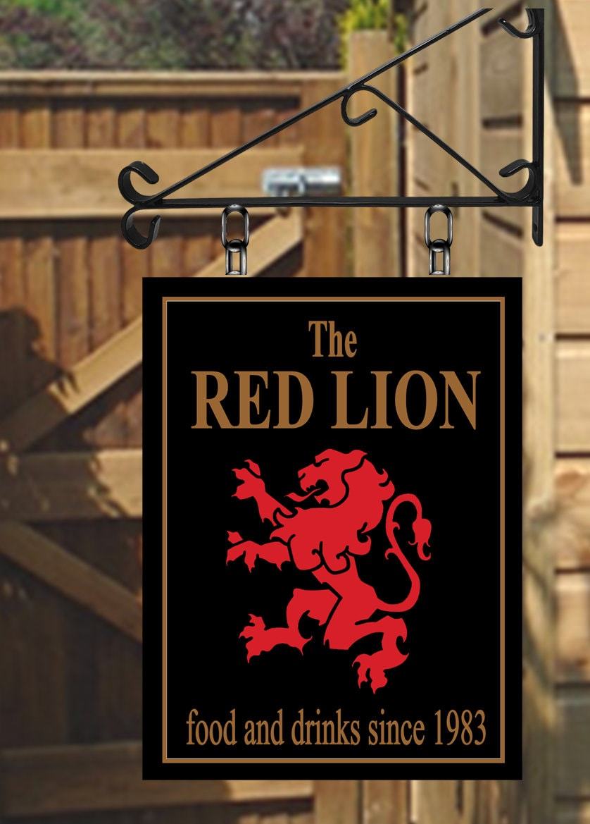 The Red Lion Personalised Swinging Custom made Hanging Pub and Bar Sign Various sizes