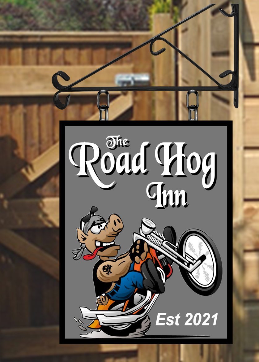 The Road Hogg Personalised Swinging Custom made Hanging Pub and Bar Sign Various sizes
