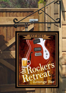 The Rockers Retreat  Personalised Swinging Custom made Hanging Pub and Bar Sign Various sizes
